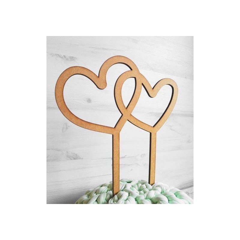 Topper madera dos corazones entrelazados