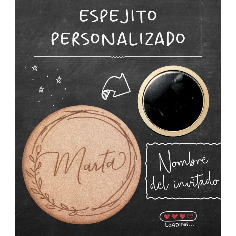 Espejito personalizado, grabado con el nombre de cada invitado
