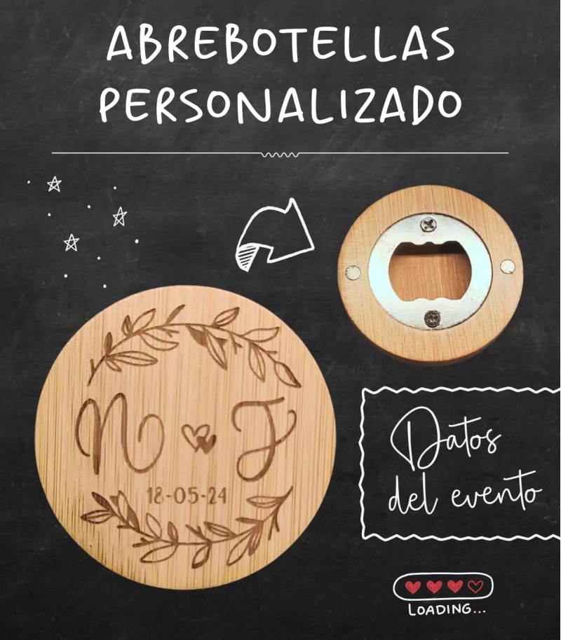 Pack abrebotellas + marcasitio con el nombre del invitado IMÁN