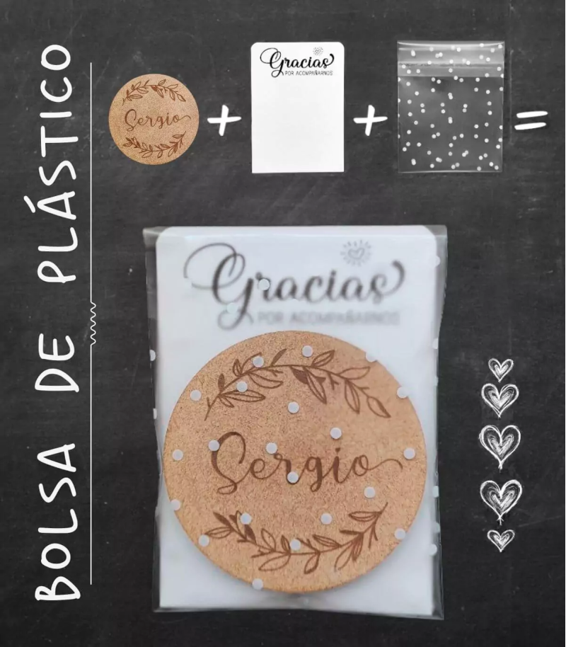 Pack espejito + marcasitio con el nombre del invitado IMÁN
